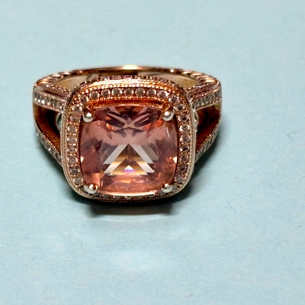 Morganite cushion cut halo ring